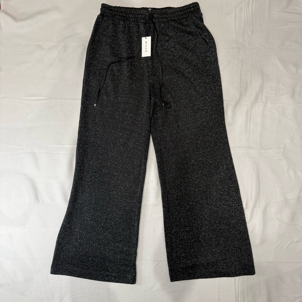 Milly Black Metallic Wide Leg Pants NWT Elastic Waist